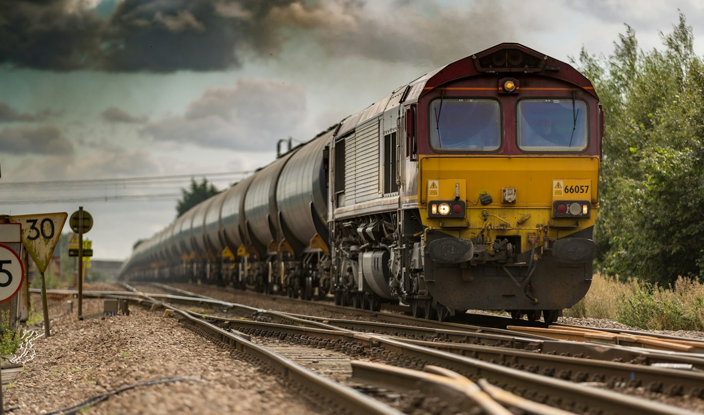 A passenger train in the countryside